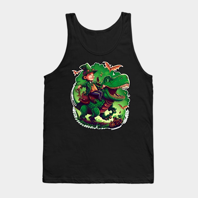 Funny Leprechaun Riding T-rex Tank Top by TriHarder12